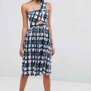 ASOS Blue Gingham One Shoulder Dress with Cut Outs